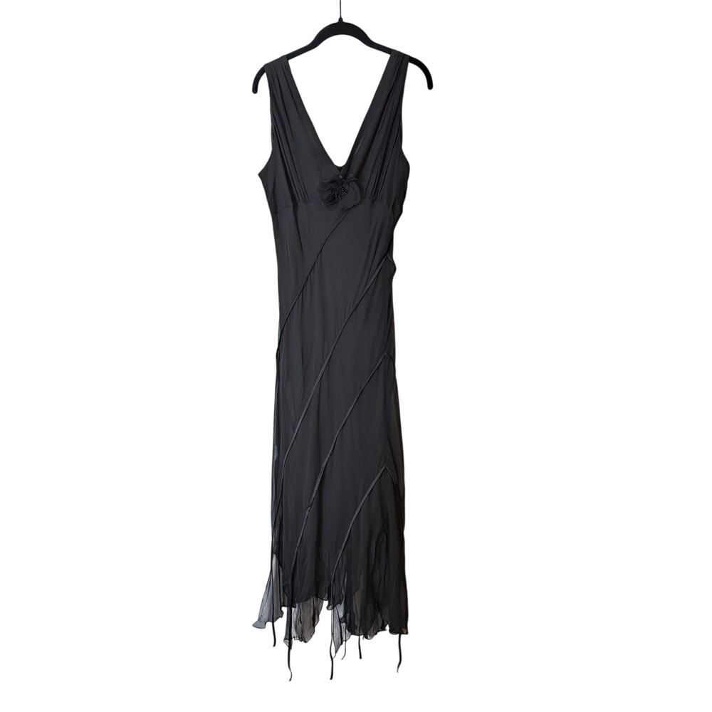 Robbie Bee Y2K Silk Black Maxi Dress Size 16 Assymetrical Hem Whimsical Fairy - Picture 2 of 9